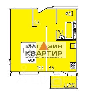1-ком. квартира, 39,3 м² 2- я Киевская улица
