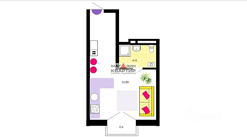Студия, 22,75 м² О ЖК «Апарт-комплекс ЮНИТИ»