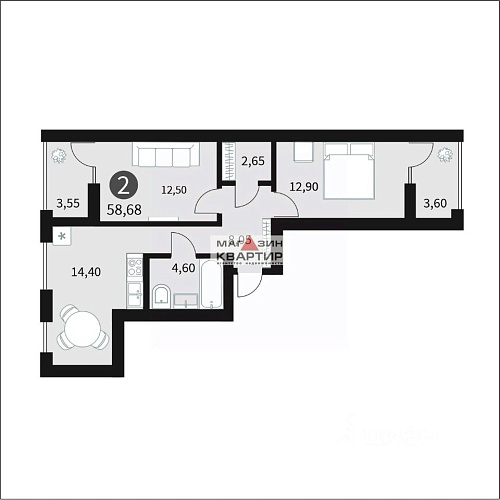 2-ком., квартира, 58,68 кв.м., Краснинское шоссе
