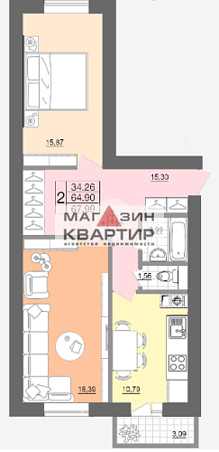 2-ком. кв., 68 кв.м., ул. Вяземская, дом 34Г