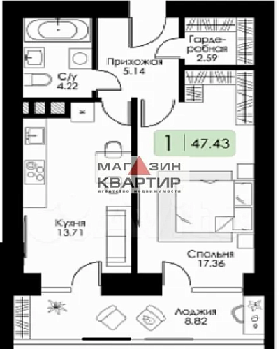 1 комнатная квартира в Смоленске