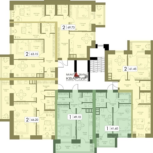 2-ком. квартира, 69,73 м² Ипподромный пр-д