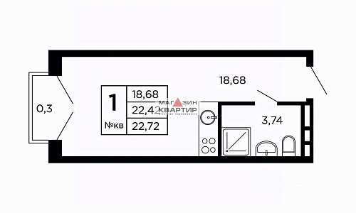 Студия, 22,75 м² О ЖК «Апарт-комплекс ЮНИТИ»