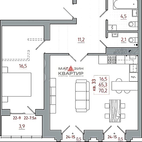 2 комнатная квартираиндивидуальное отопление деревня Киселевка