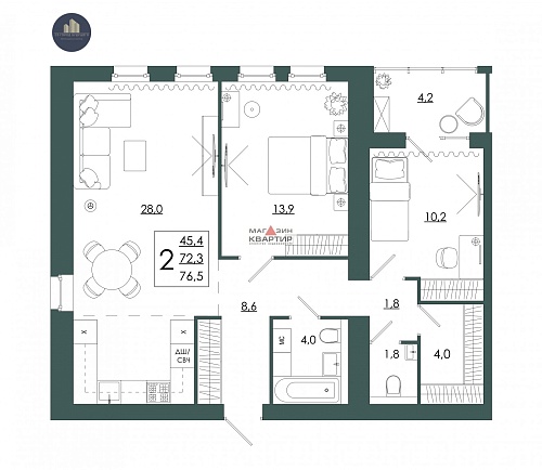 2 комнатная квартира Смоленск