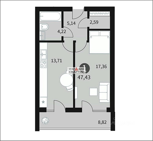 1- ком. квартира пр. Ипподромный 7/10 кирпич.