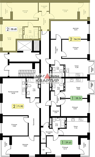 2-ком. кв., 59 кв.м., шоссе Краснинское, 91