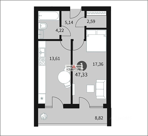 1-комн. квартира, 47,33 м² Ипподромный пр-д