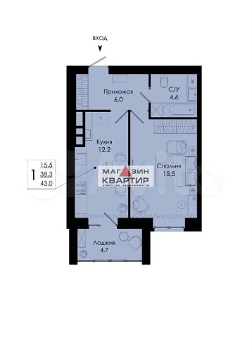 1-ком. квартира, 43 м², ул. Никольская,  2/10 эт.