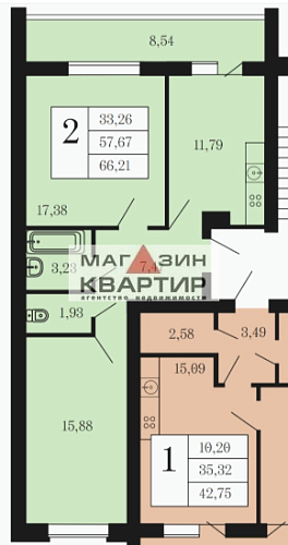 2-ком, кв., 66.2 кв.м., ул. Днепровская, 19