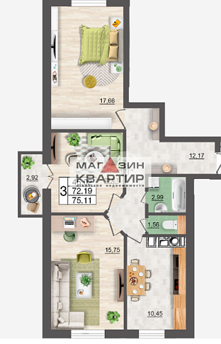 3-ком. кв., 75 кв.м., ул. 25 Сентября, 26А