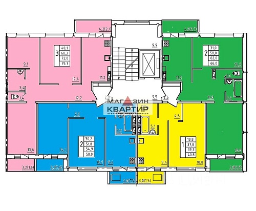 2-ком. квартира, 54,9 м²  2-я Киевская улица
