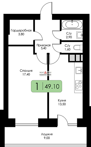 1-ком.кв., 48 кв..м., Ипподромный пр-д, 5