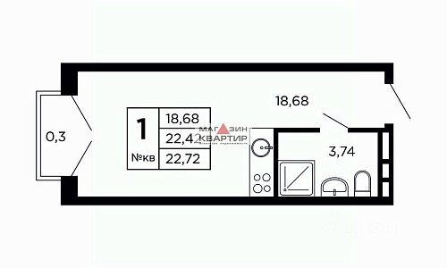 Студия, 22,75 м² О ЖК «Апарт-комплекс ЮНИТИ»